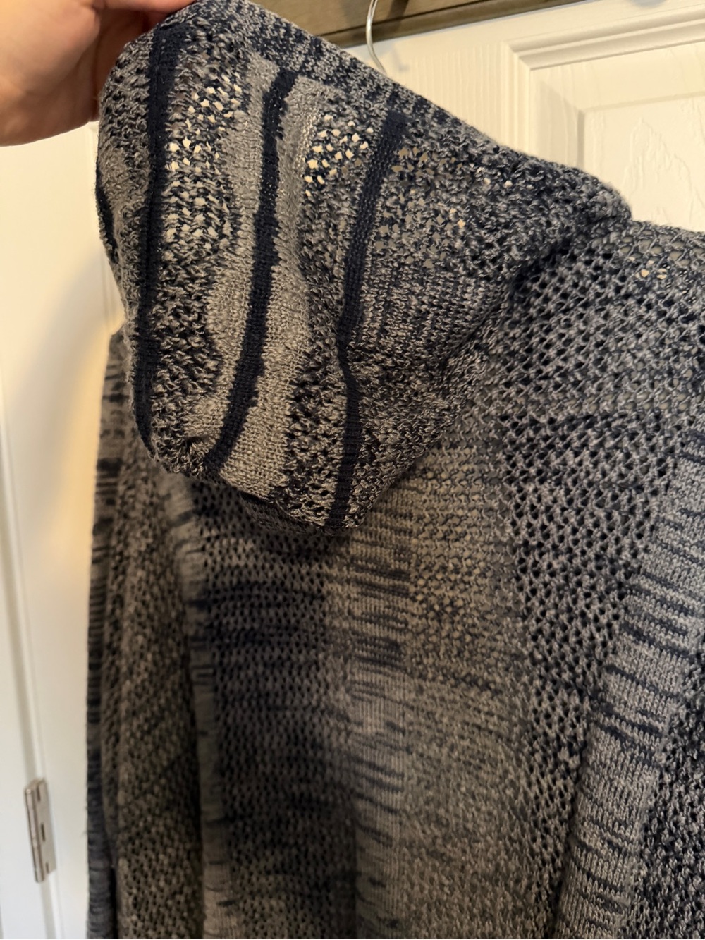 One World Blue Hooded Open Knit Boho Cardigan Sweater 2X Mountain Boho - Picture 9 of 9